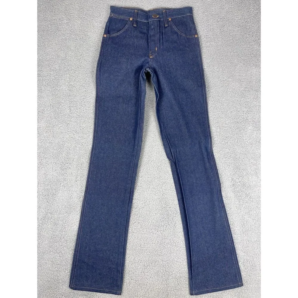 VTG Deadstock Wrangler Jeans Mens 27x35 Blue Western Bootcut Flare 80s Raw‎ NWT - Picture 6 of 16